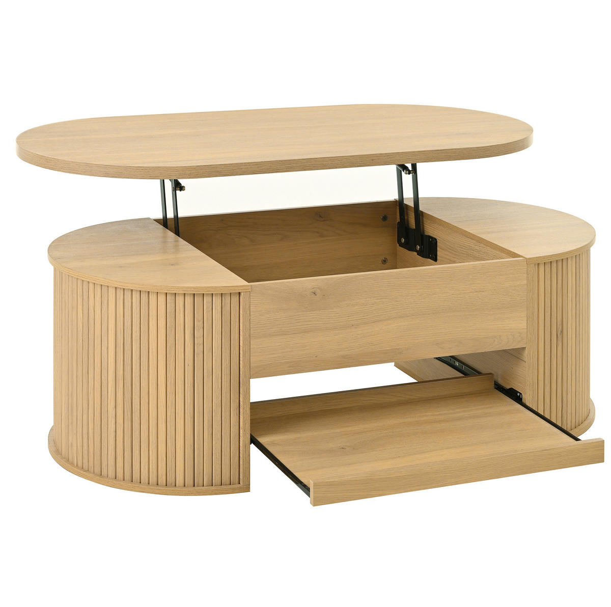 COUCHTISCH in Naturfarben Wohnzimmertisch mit anhebbarer Tischplatte und ausziehbarem Regal, B110/T55.5/H40cm - Naturfarben, Holzwerkstoff/Metall (55.5/110/55cm) - STILVORA