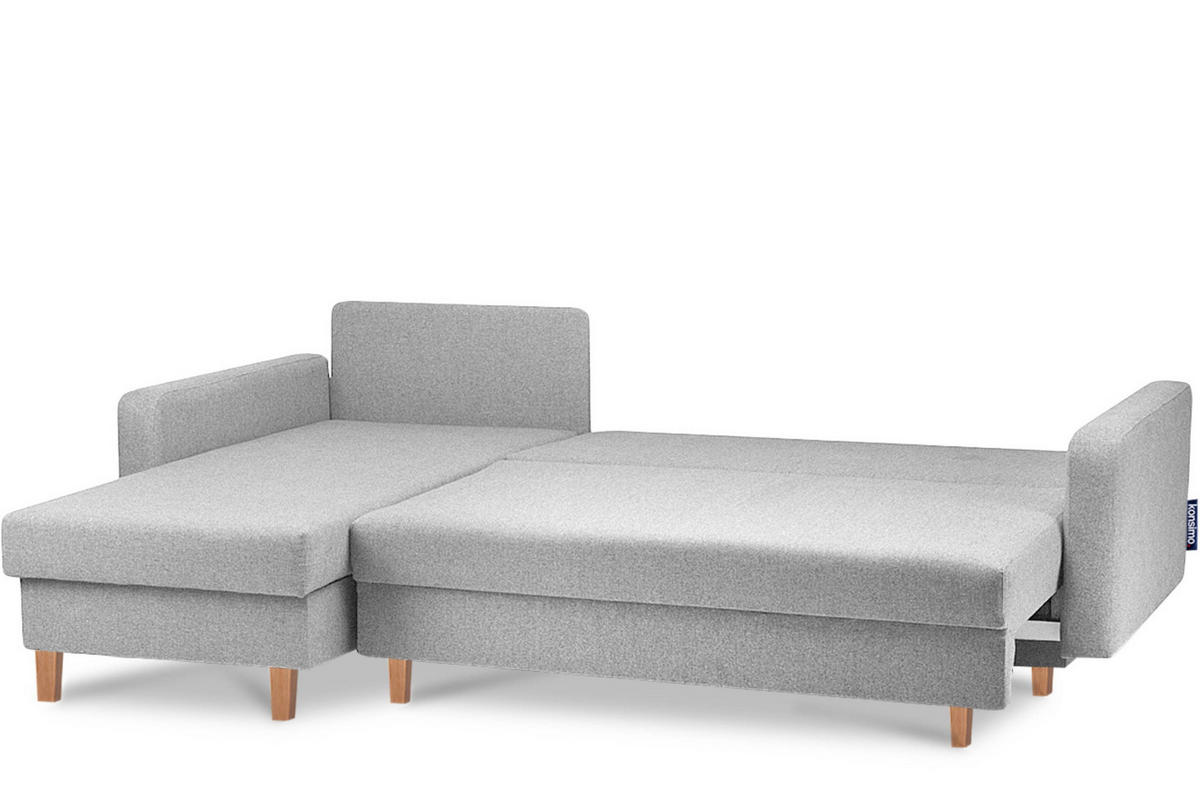 ECKSCHLAFSOFA ERISO 3/4 Sitzer und Universalecke mit Ottoman, Strukturstoff, hellgrau - Hellgrau/Braun, Textil (240/183cm) - KONSIMO®