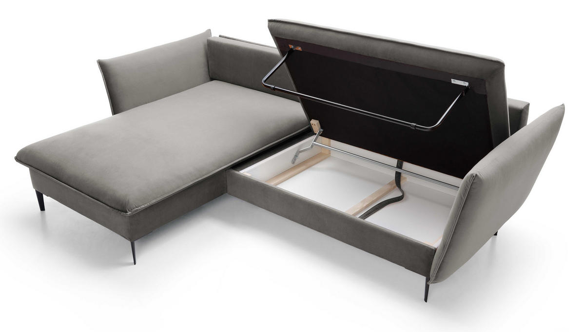 ECKSOFA Flavio mit Schlaffunktion, Bettkasten 260 cm, Links, Dunkelgrau - Dunkelgrau, Holz (258/167cm) - Emporius