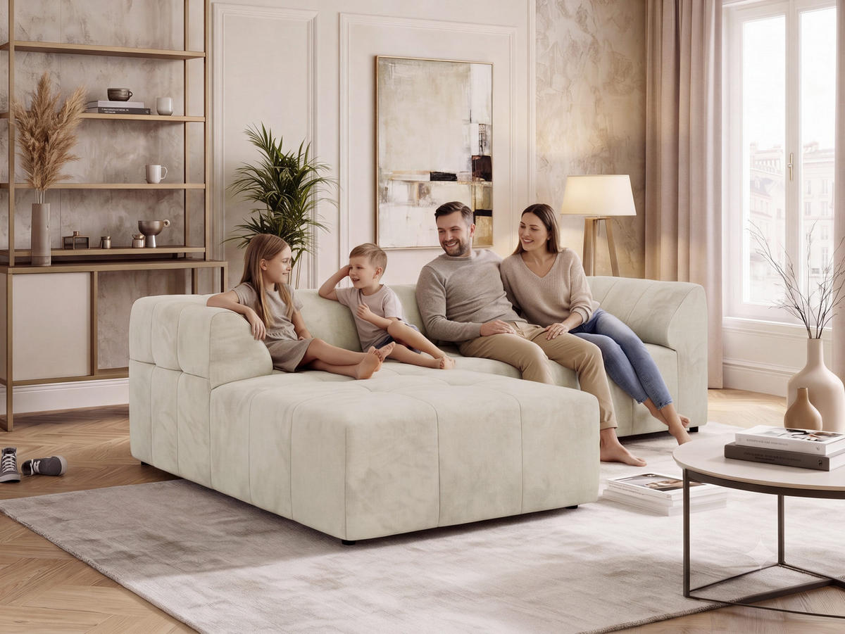 ECKSOFA VORITA L 3M - Beige Velvet - Links Seite - Beige/Schwarz, Kunststoff/Textil (267/176cm) - MKS