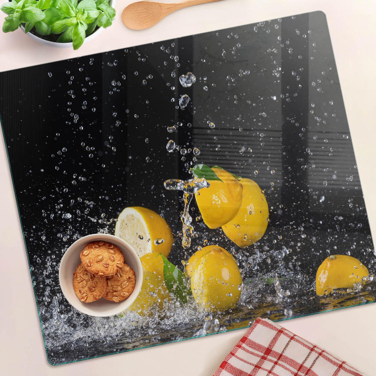 GLASPLATTE 60x52 cm Zitronen und Wasser - Gelb, Glas (60/0.4/52cm) - TULUP
