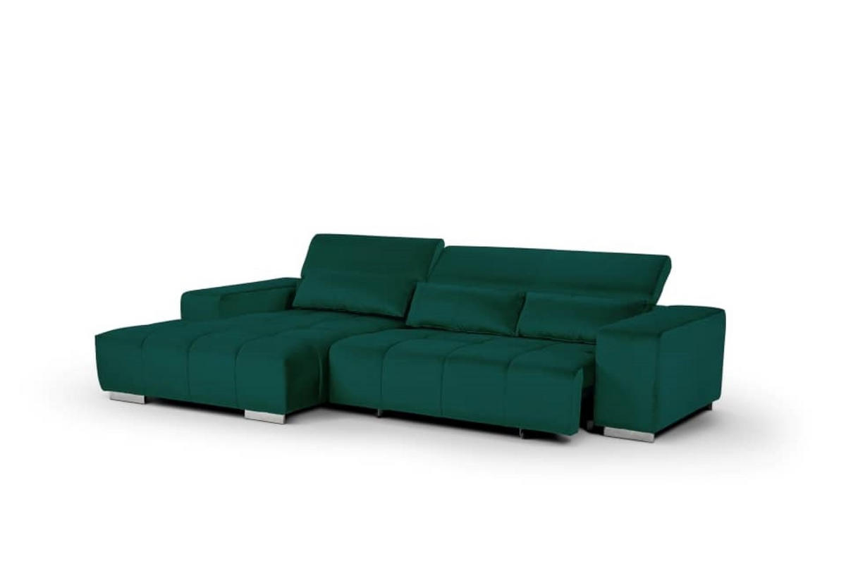 ECKSOFA mit elektrischem Sitzvorschub und verstellbaren Kopflehnen - Chromfarben/Grün, Textil (307/186cm) - Cotta