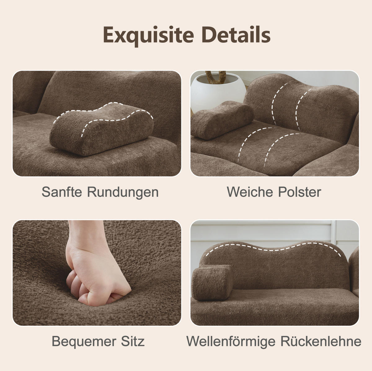 ECKSOFA 384/167/70m 4-Sitzer braun aus Samt modular mit Ottoman - Braun, Textil (167/384cm) - OKWISH
