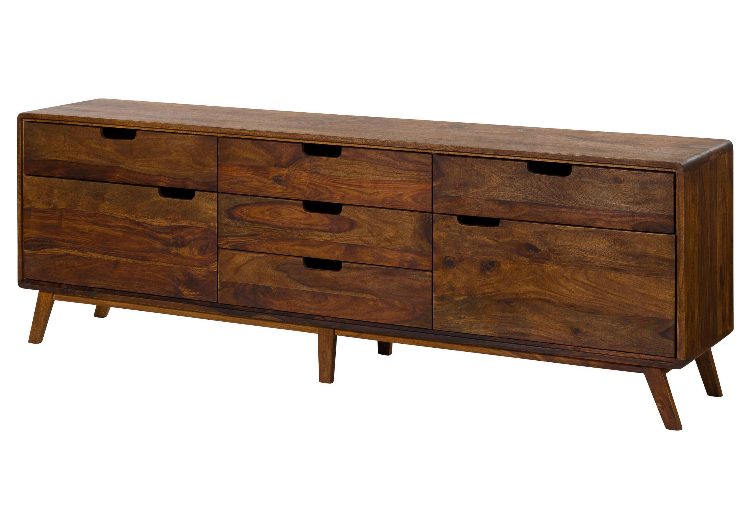 SIDEBOARD Sheesham 200x40x65 walnuss gewachst MALMÖ 2 #130 - Dunkelbraun, Holzwerkstoff (200/65/40cm) - Massivmoebel24