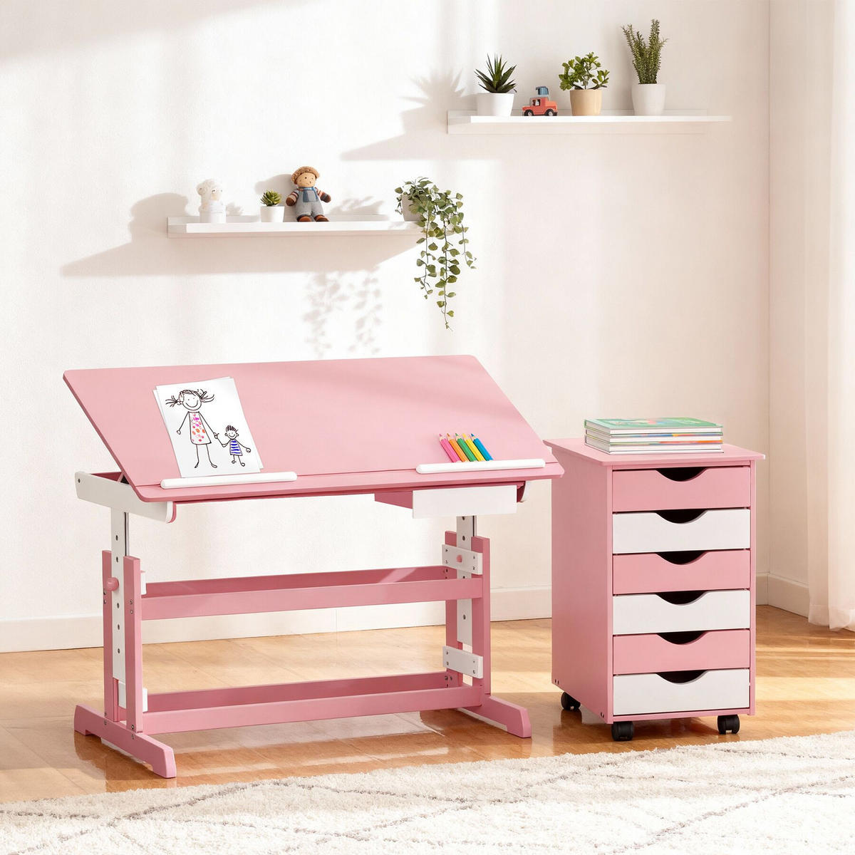 SCHREIBTISCH ,pflegeleicht,rosa - Rosa, Holz (55/94/109cm) - tectake