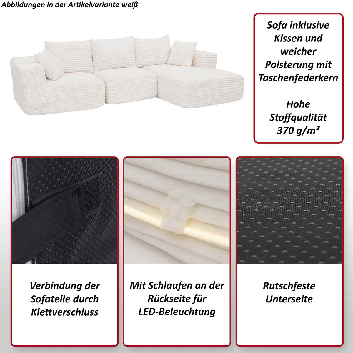 SOFA-GARNITUR Weiß - Weiß, Textil (276/58/154cm) - MCW