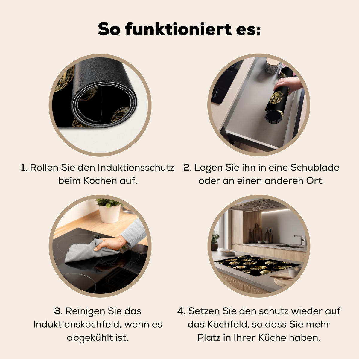 HERDABDECKPLATTE Eier - Gold - Muster Induktionsmatte 83x51 cm - Schwarz, Kunststoff (83/51.5/0.2cm) - MuchoWow