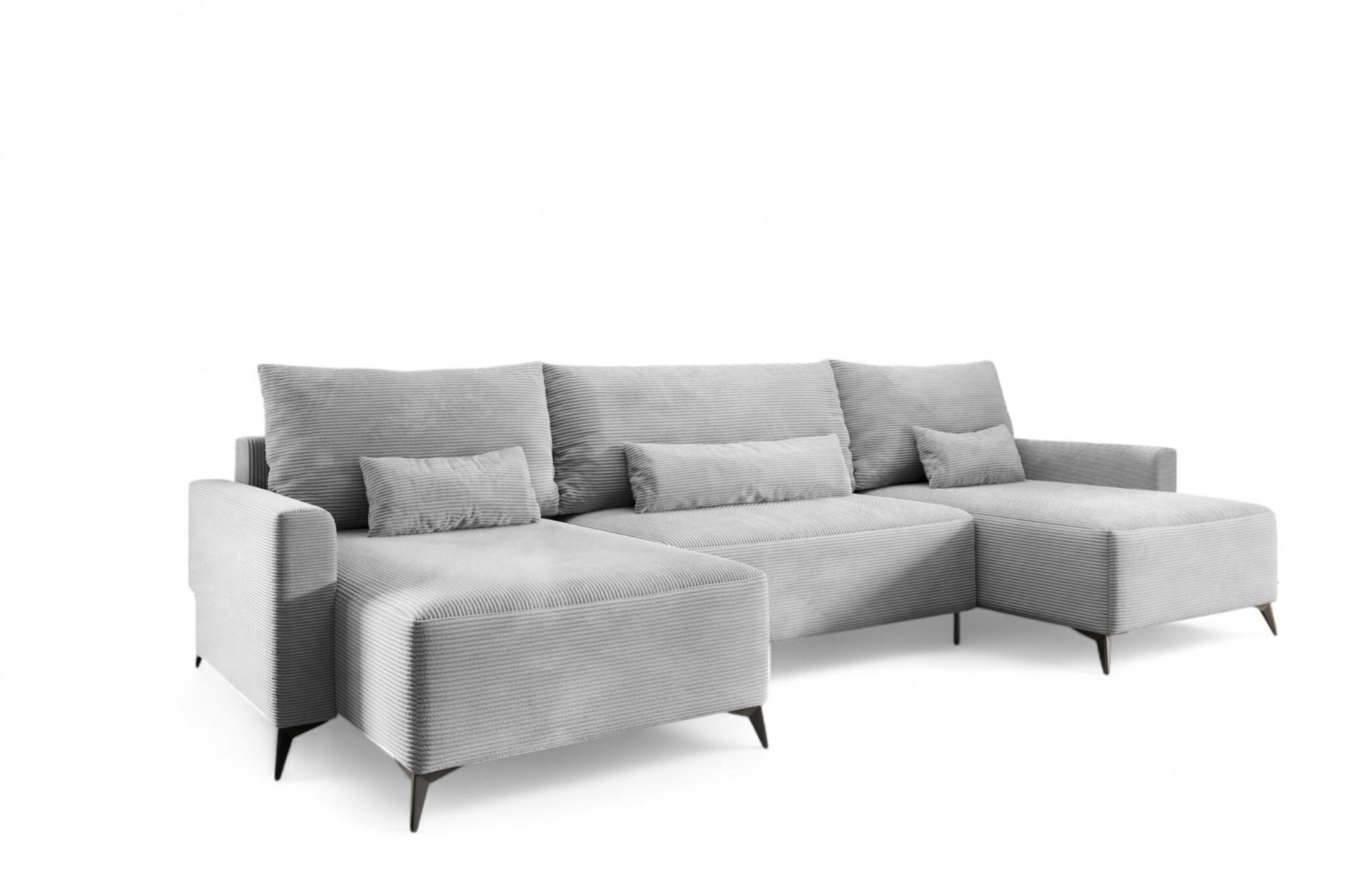 WOHNLANDSCHAFT Silves - Hellgrau, Holzwerkstoff/Textil (382/81/148cm) - Fun Möbel