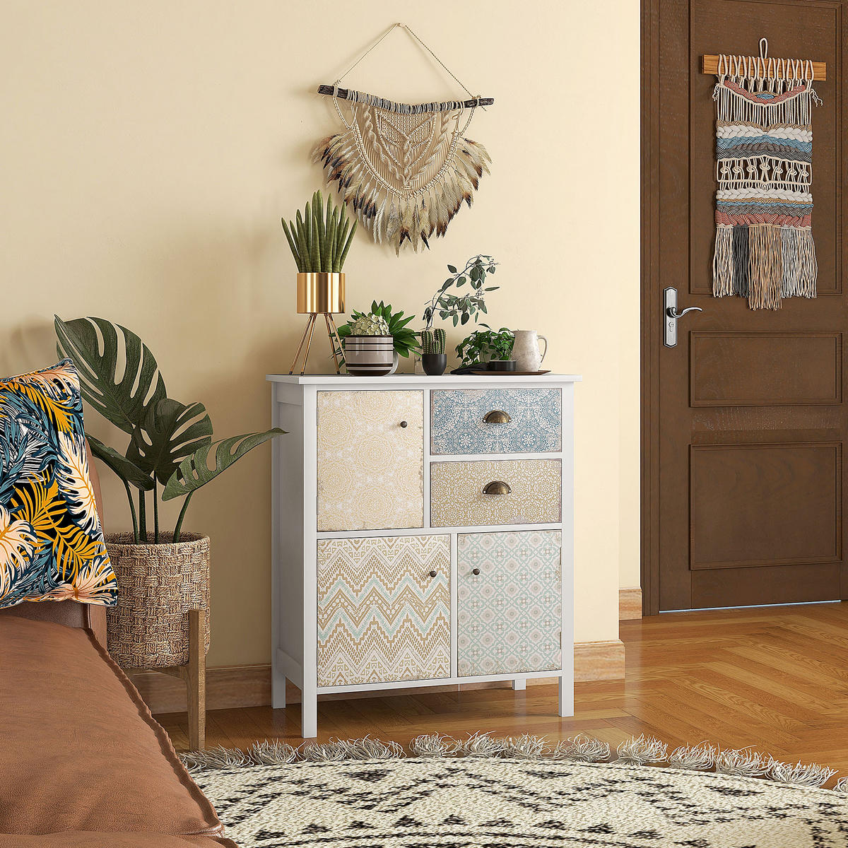 KOMMODE Aufbewahrungsschrank mit 2 Schubladen, 3 Schrankfächern, Weiß - Weiß, Holz (34/80/68cm) - HOMCOM