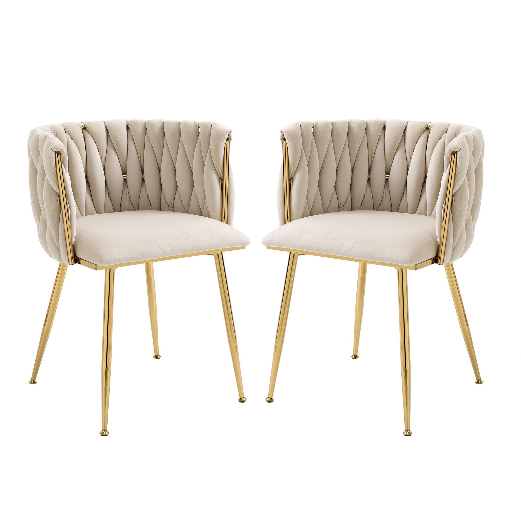 ESSZIMMERSTÜHLE 2er Set Samtbezug mit Metallrahmen - Beige/Goldfarben, Textil/Metall (55.5/74/50cm) - LVHOM