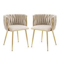 ESSZIMMERSTÜHLE 2er Set Samtbezug mit Metallrahmen - Beige/Goldfarben, Textil/Metall (55.5/74/50cm) - LVHOM