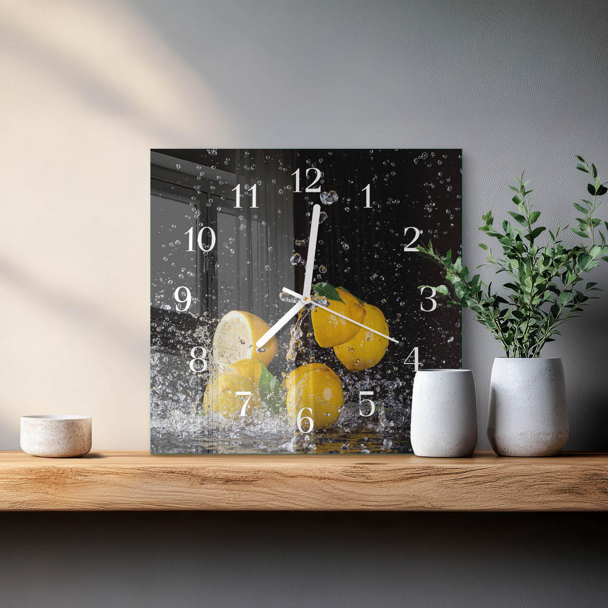 WANDUHR 30x30 cm - Zitronen - Gelb, Glas (30/30/0.4cm) - TULUP