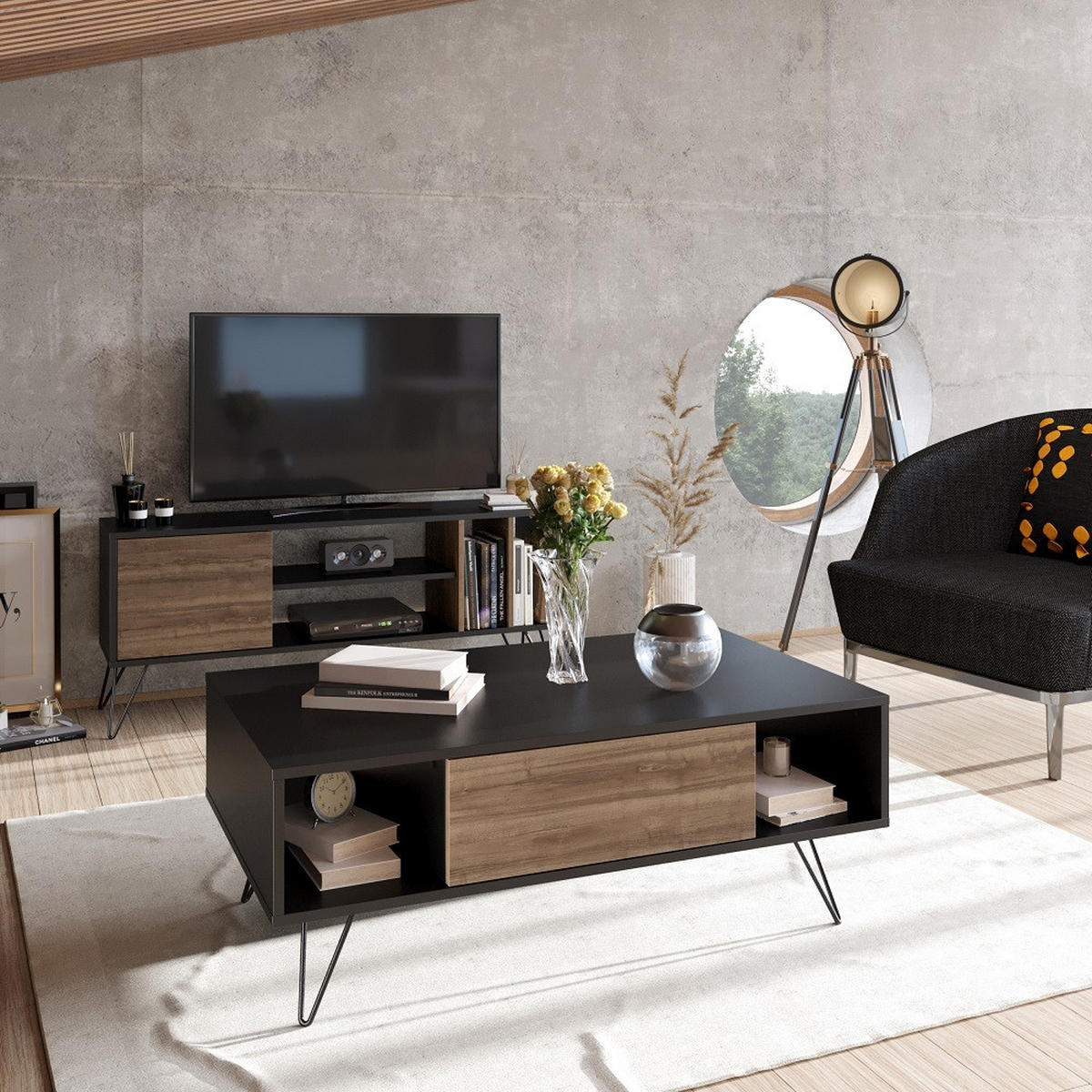 COUCHTISCH Mistico Schwarz Walnuss - Walnussfarben/Schwarz, Holzwerkstoff (120/60/45.6cm) - Decorotika