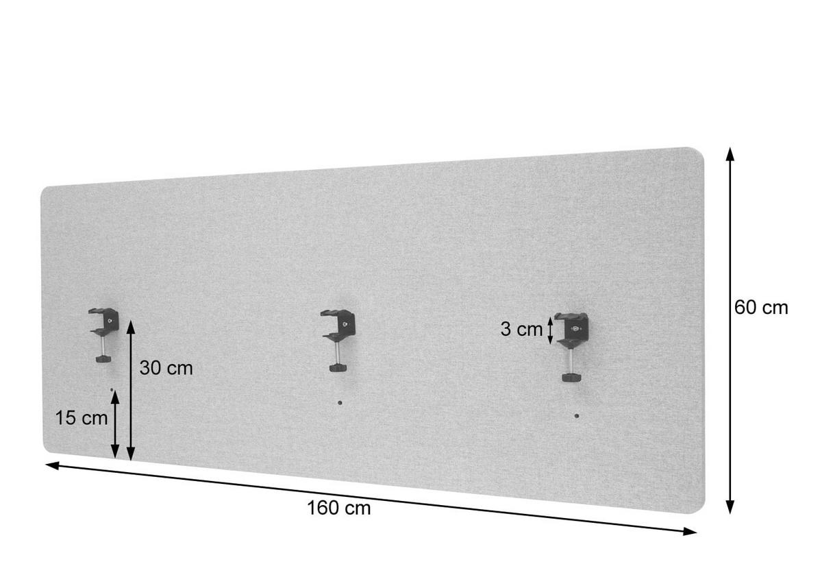 AKKUSTIK-TRENNWAND HxBxT 60x160x2cm doppelwandig Stoff Grau - Grau, Textil (2/160/60cm) - PROREGAL