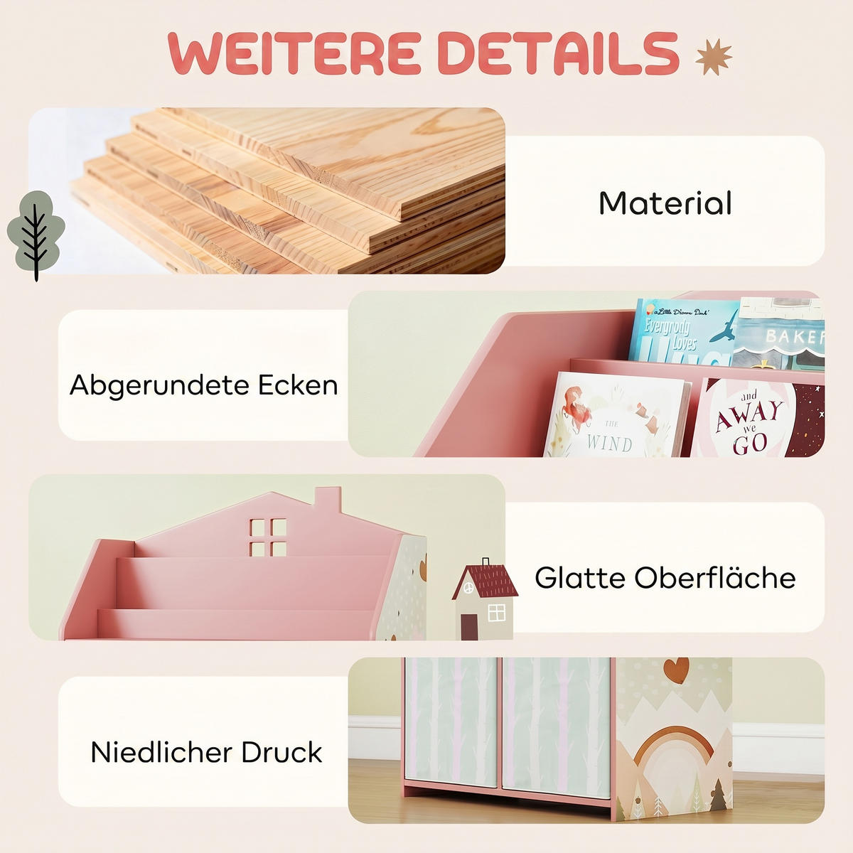 KINDERREGAL Rosa 62,5/30/91,5 cm - Pink, Holzwerkstoff (62.5/91.5/30cm) - PANGIVO