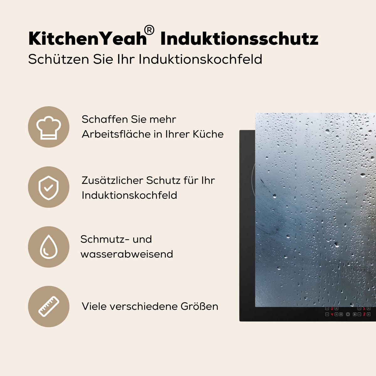 HERDABDECKPLATTE Herz - Kondenswasser - Wasser - 3D Ceranfeldabdeckung 85x52 cm - Grau, Kunststoff (85/52/0.2cm) - MuchoWow