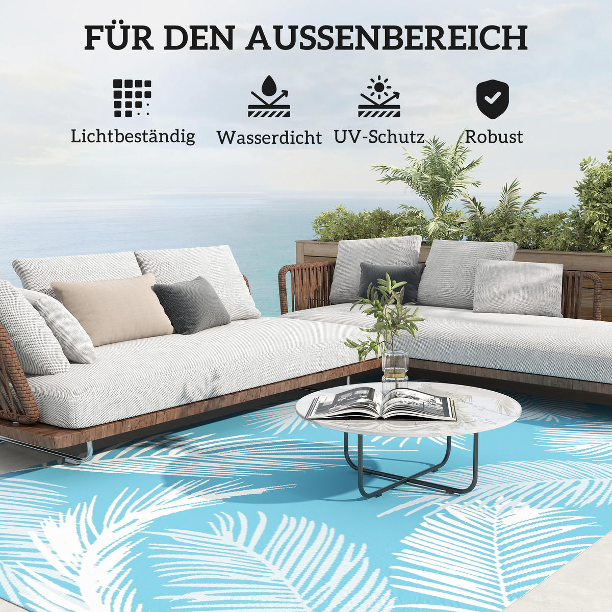 OUTDOORTEPPICH aus Kunststoff Hellblau - Hellblau, Kunststoff (182/274cm) - Outsunny