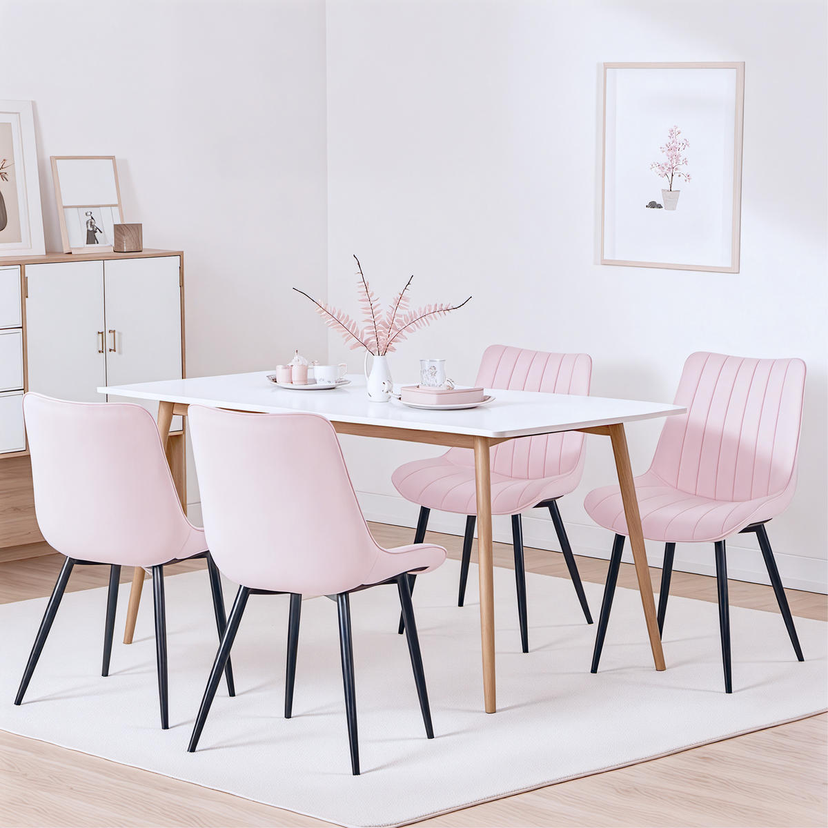 STUHL-SET 2 Stück aus Samt in Modernem Stil-YZ1 - Pink, Textil/Metall (53/88/62.5cm) - HOMAVO