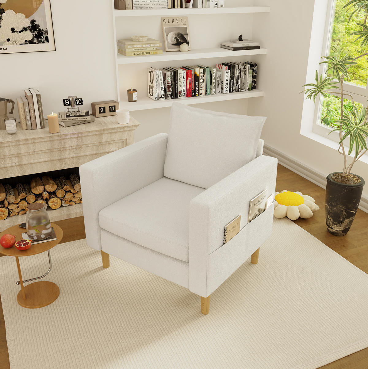 SESSEL 71/68/82 cm in Beige aus Chenille mit Seitentaschen - Beige, Textil (71/82/68cm) - BEAOK