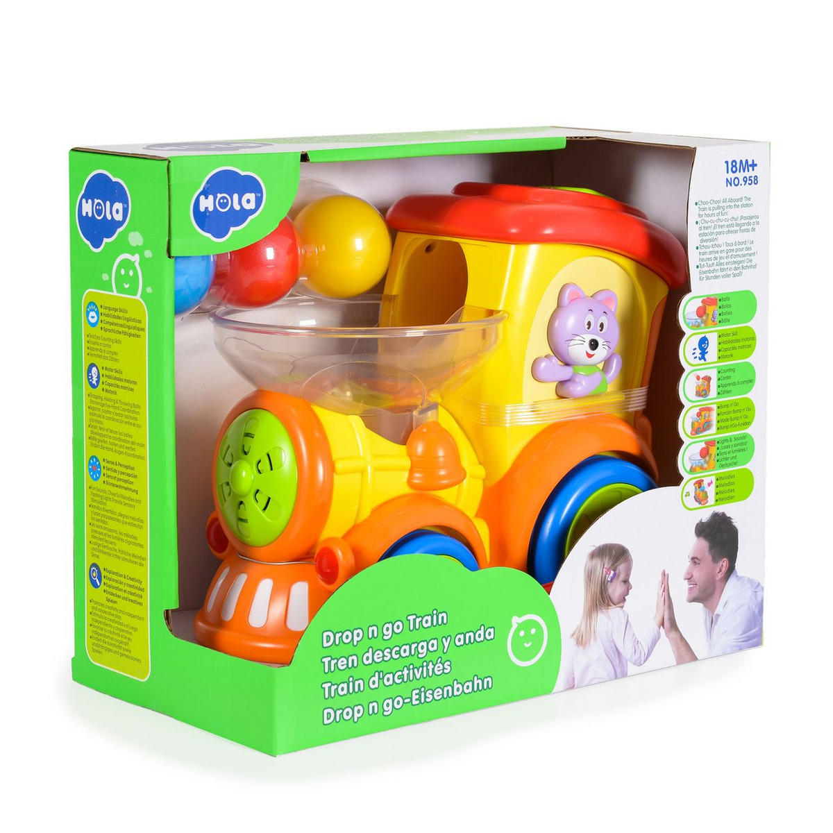 MOTORIKSPIELZEUG Kugelbahn Zug 958 gelb Musik, Lichtfunktion, Kugelbahn, 3 bunte Bälle, Zug, ab 18 Monate - Gelb, Kunststoff (11/20/23cm) - Moni