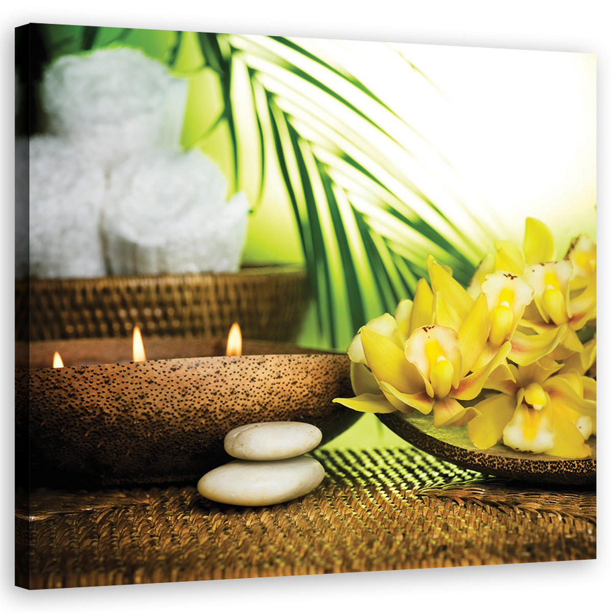 LEINWANDBILD, Zen Blumen Palmen Kerzen Gelb - Gelb, Textil (30/30cm) - Feeby