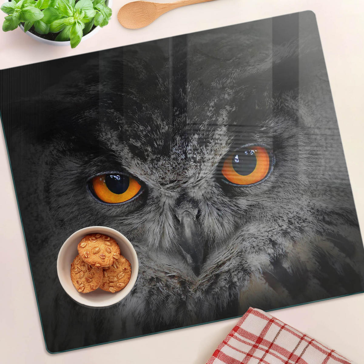 GLASPLATTE 60x52 cm Eule mit Teufelsaugen - Orange, Glas (60/0.4/52cm) - TULUP