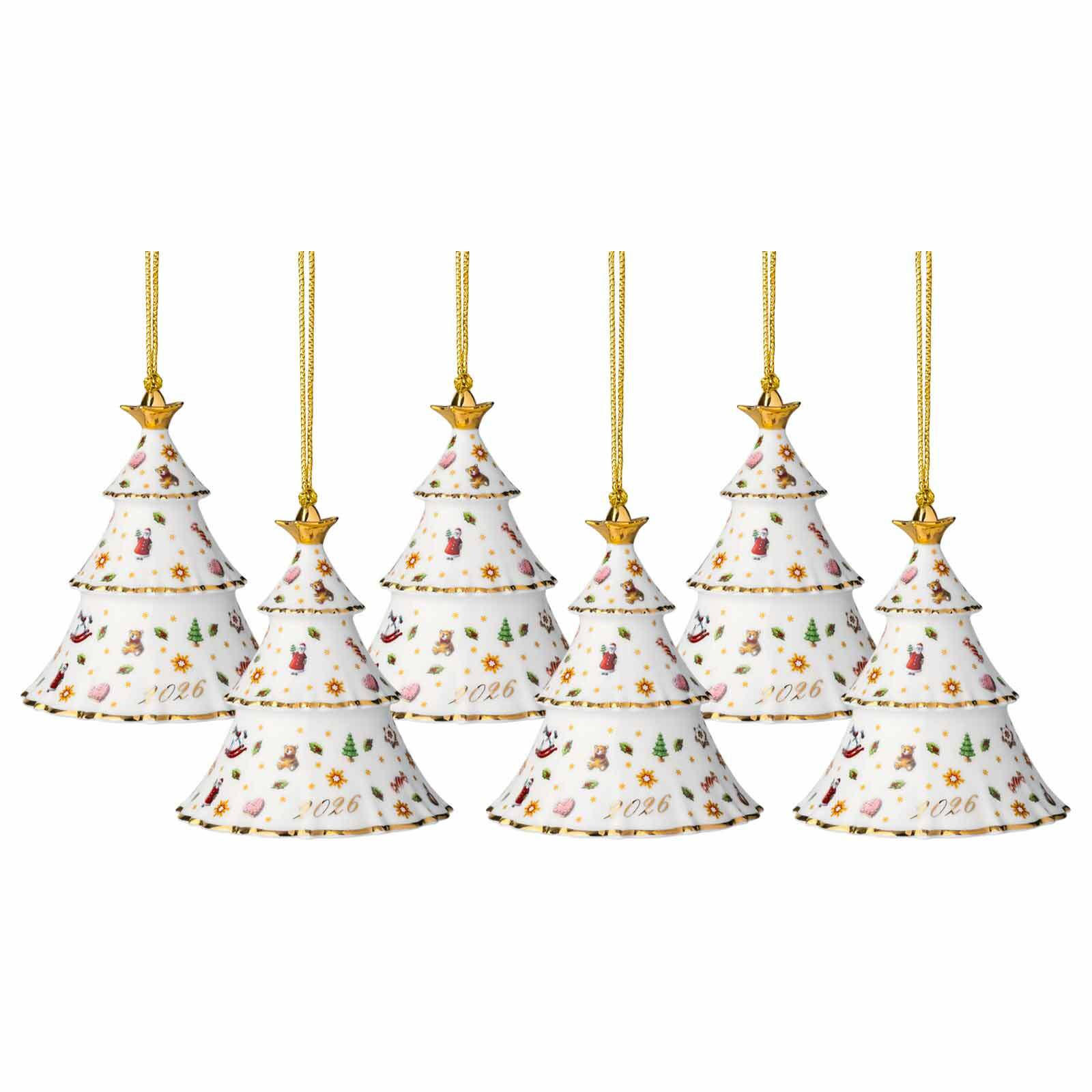ORNAMENTE WEIHNACHTSBAUM 2026 Christmas Classics weiß-gold 7,4 x 7,4 x 8,4 cm 6er Set - Goldfarben/Weiß, Keramik (7.4/8.4/7.4cm) - Villeroy & Boch