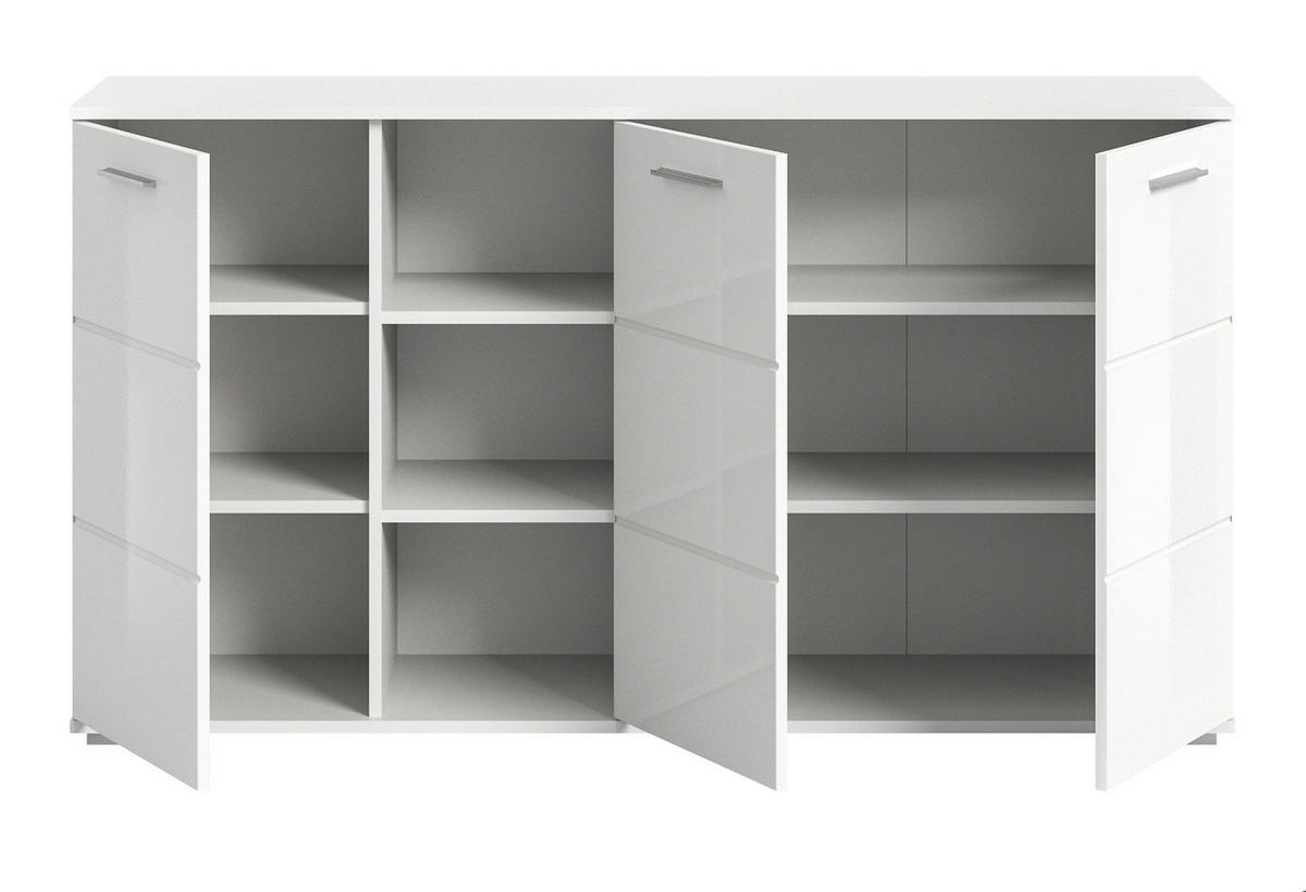 SIDEBOARD weiß Hochglanz 150 cm, Kommode mit 9 Fächern - Weiß Hochglanz/Silberfarben, Holzwerkstoff/Kunststoff (150/83/37cm) - Inn.Furn