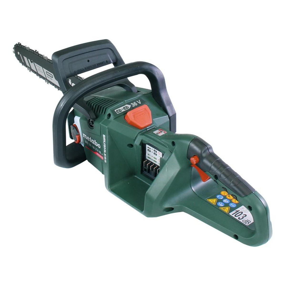 METABO MS 36-18 LTX BL 40 Akku Kettensäge 36 V ( 2x 18 V ) 40 cm 22 m/s ( 601613850 ) Brushless Solo - ohne Akku, ohne Ladegerät - Multicolor, Kunststoff (57/212/25cm) - Metabo