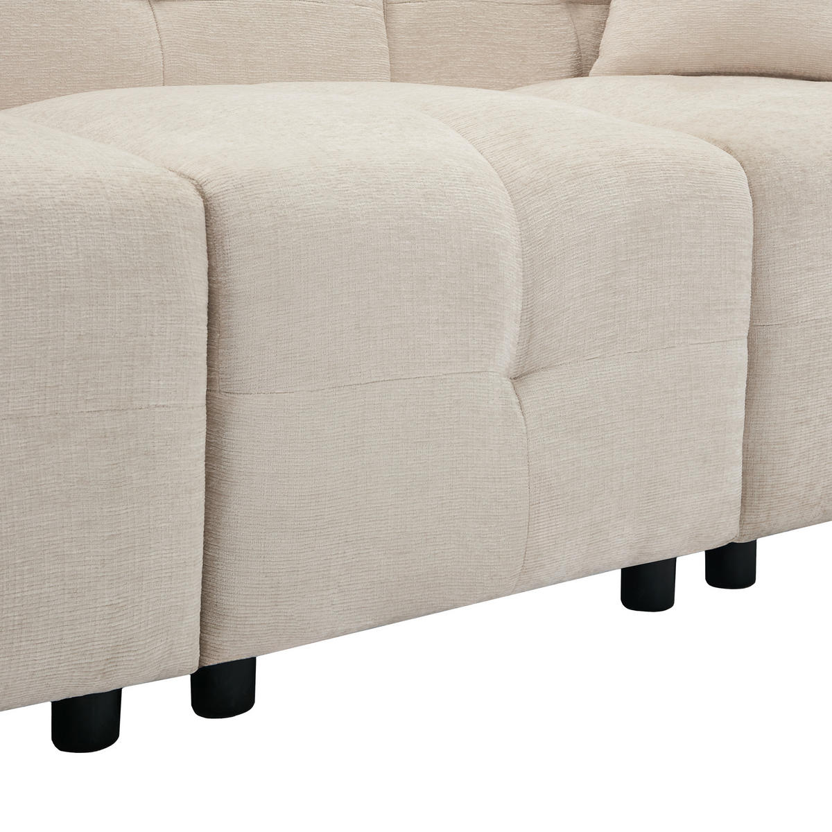 3-SITZER ECKSOFA Chenille Beige mit Stauraum und mit Kissen - Beige, Holzwerkstoff/Kunststoff (204/126cm) - WISHDOR