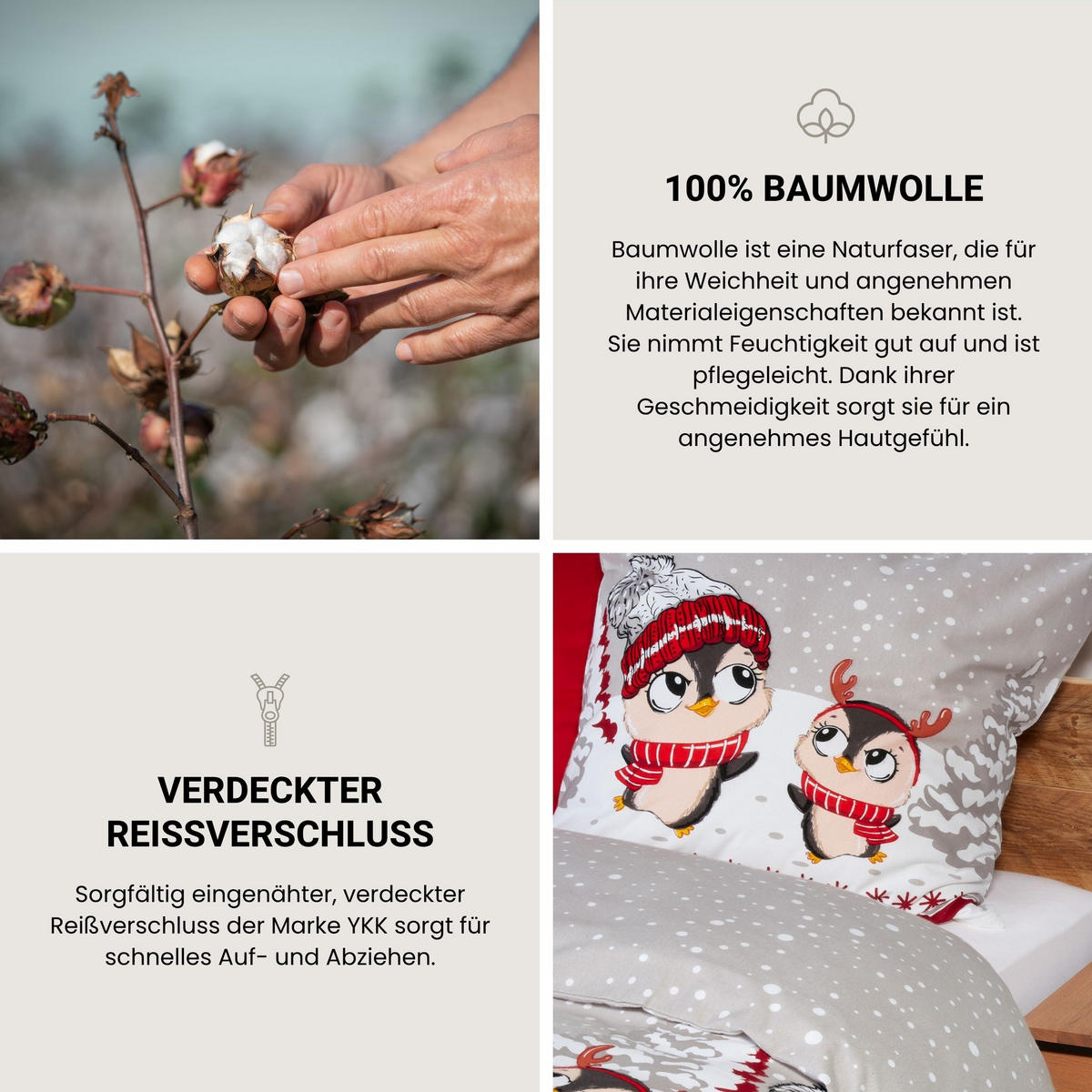 BETTWÄSCHESET Antoni - Feinbiber - 2-teilig - 135x200 cm - Grau - Grau, Textil (135/200cm) - SCHIESSER