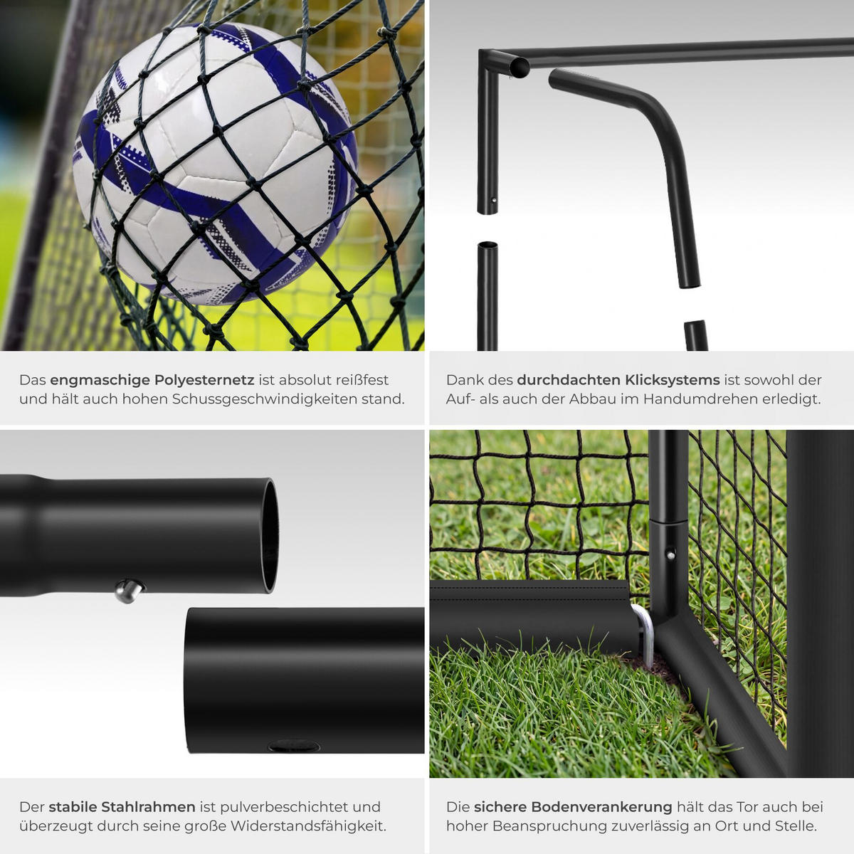 FUSSBALLTOR Harry, werkzeugloses Klicksystem, schwarz/gelb - Gelb/Schwarz, Kunststoff (306/121cm) - tectake