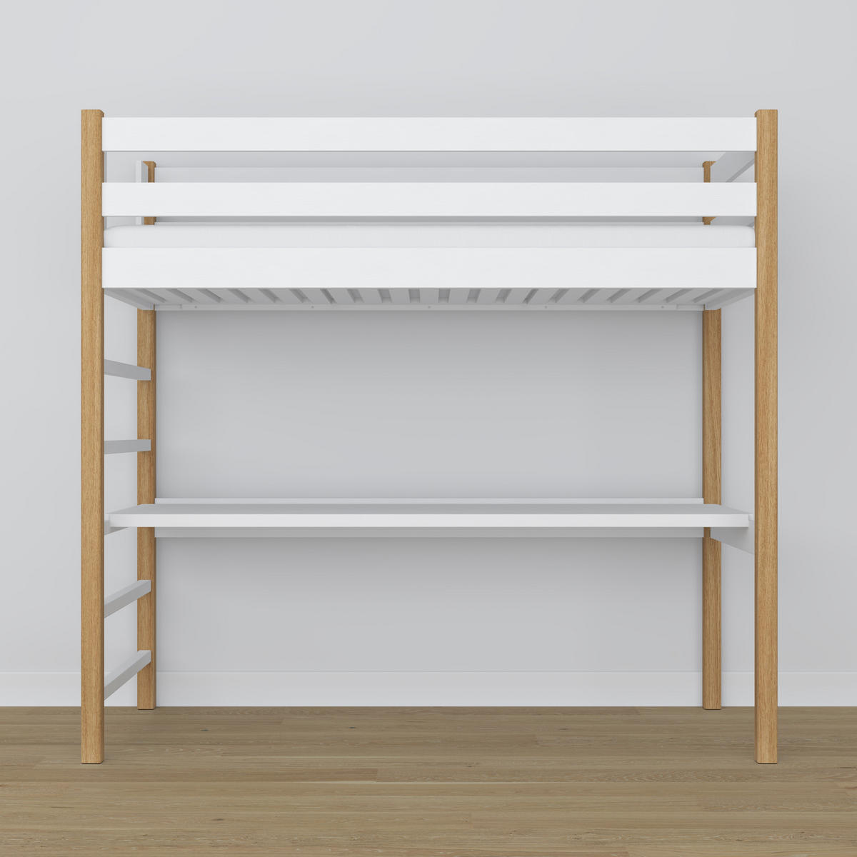 HOCHBETT N01 mit Schreibtisch Weiß / Eiche Natur 90/180 - Eiche Artisan/Weiß, Naturmaterialien/Holz (90/180cm) - N-Wood