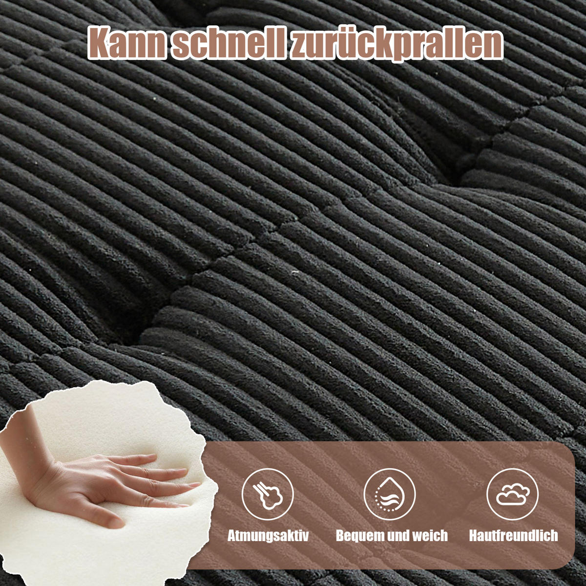 WOHNLANDSCHAFT 308/154/82 cm in Schwarz aus Cord, modular und als SchlafWohnlandschaft nutzbar - Schwarz, Textil (154/82/308cm) - Flora Grace