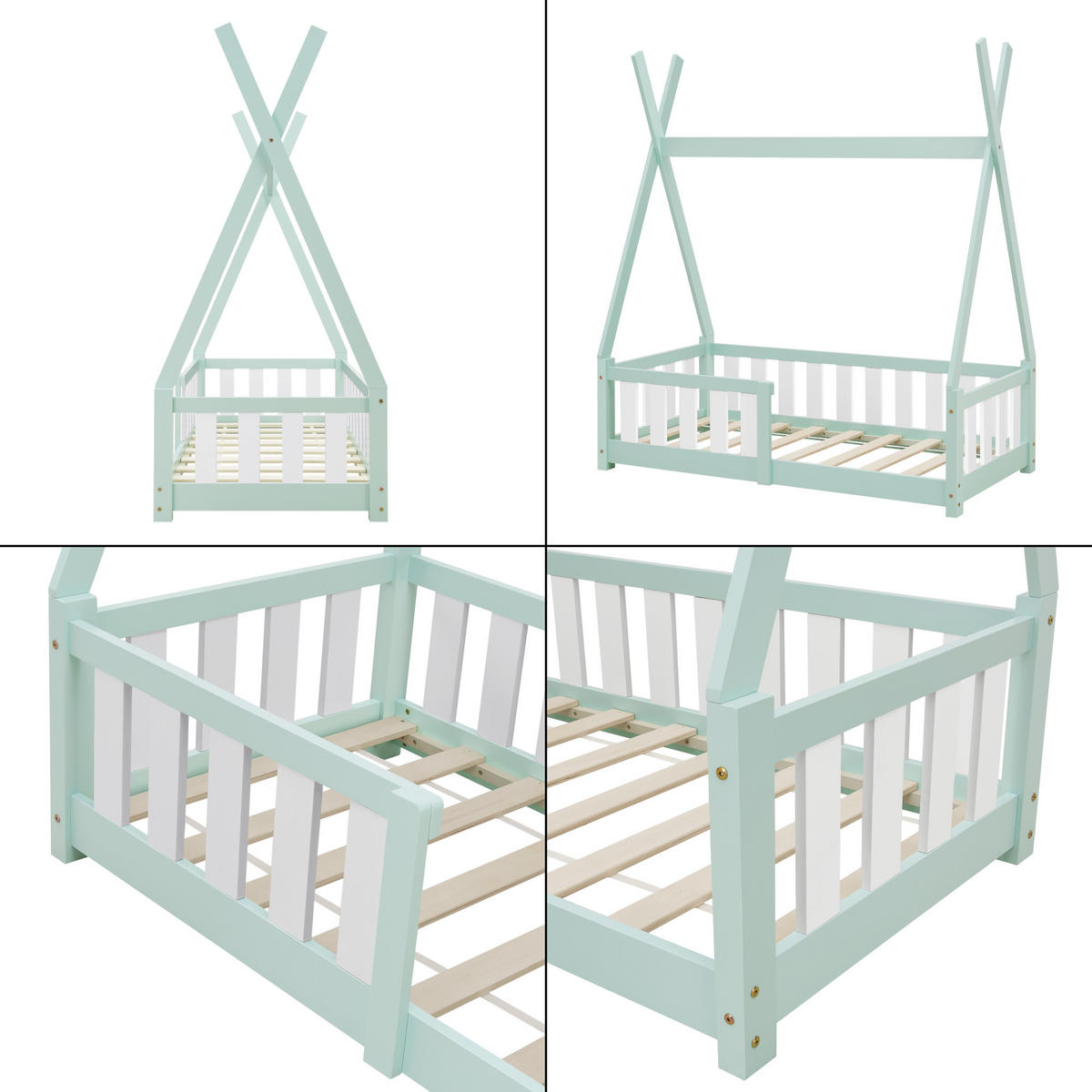KINDERBETT Helsingborg - Mintgrün, Holz (70/140cm) - [en.casa]