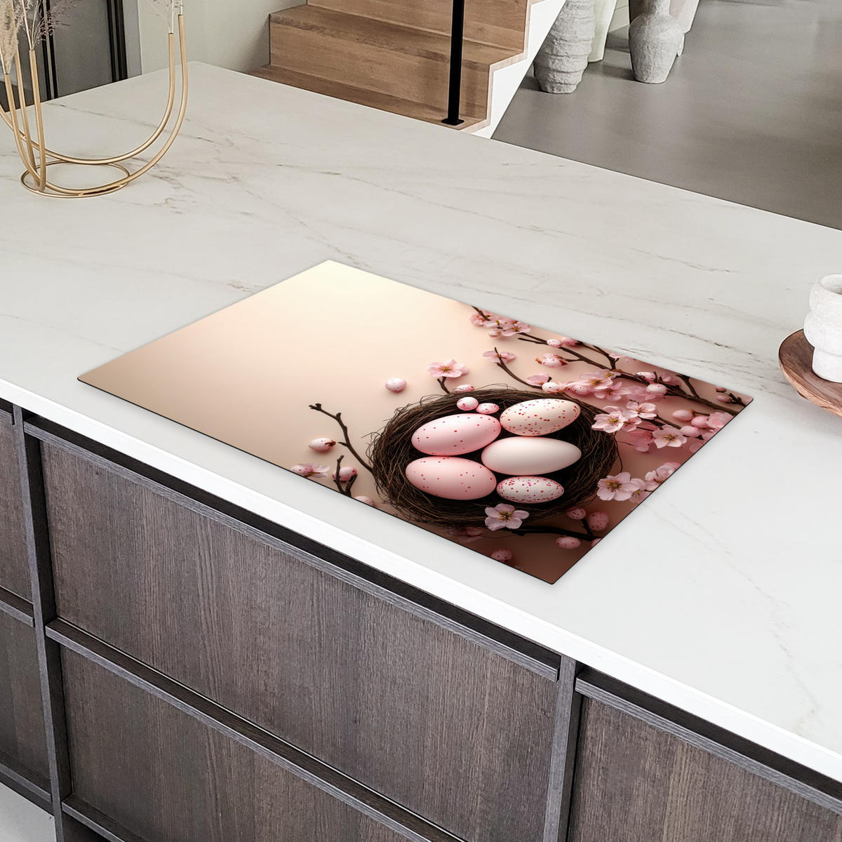 HERDABDECKPLATTE Rosa - Blüten - Eier Ceranfeldabdeckung 85x52 cm - Hellrosa, Kunststoff (85/52/0.2cm) - MuchoWow