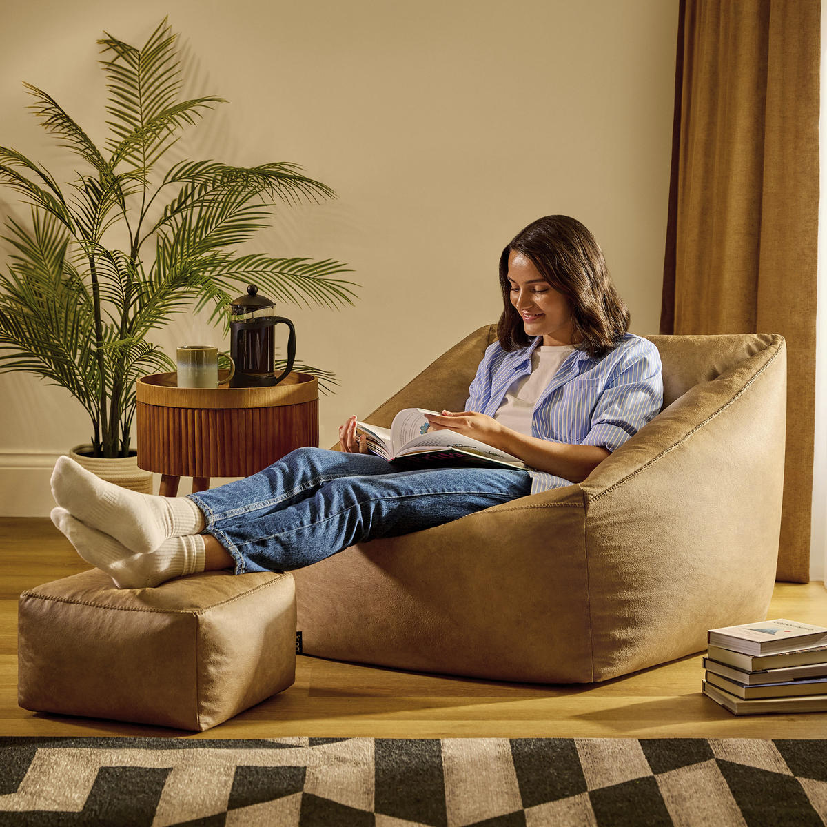SITZSACK aus Kunstleder mit Hocker Natalia - Braun, Textil (70/65/70cm) - icon
