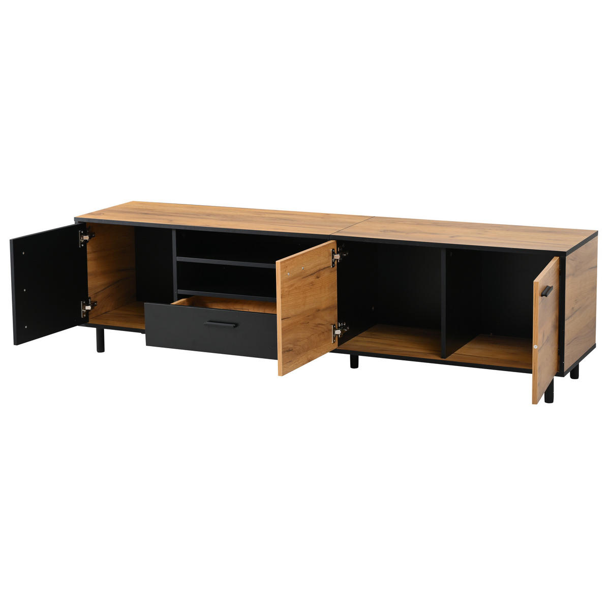 TV-LOWBOARD 180/32,5/50 cm schwarz-Holzoptik aus Spanplatte mit 3 Türen - Schwarz, Holzwerkstoff (180/50/32.5cm) - OKWISH
