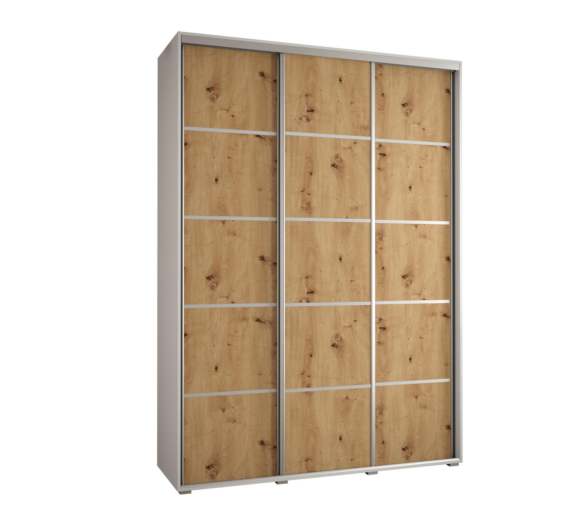 Abiks Möbel Schwebetürenschrank Weiß, Eiche Artisan, Silber 180x235x60 cm