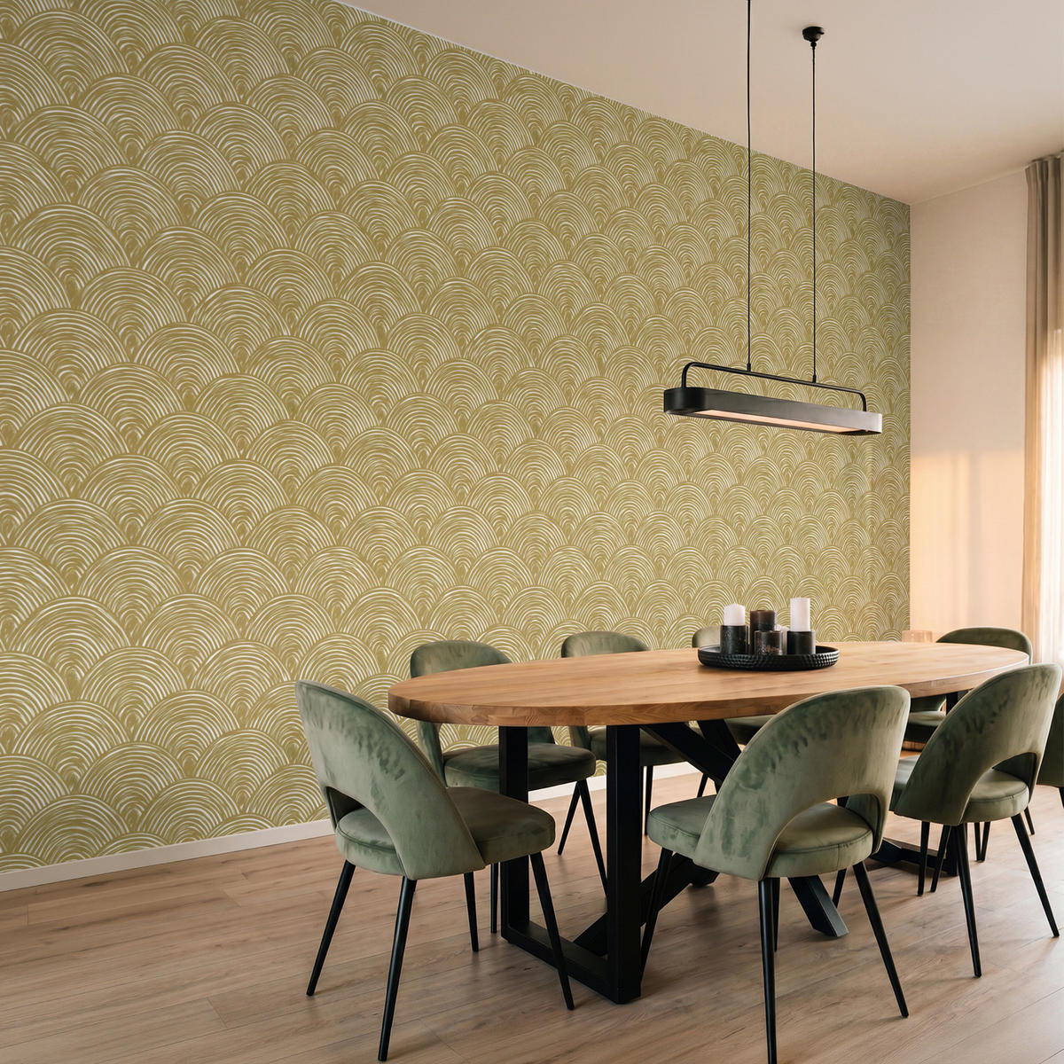 TAPETE - Fächer - Geometrisch - Grün - 500x280 cm - Goldfarben, Papier (500/280cm) - OnlyWow
