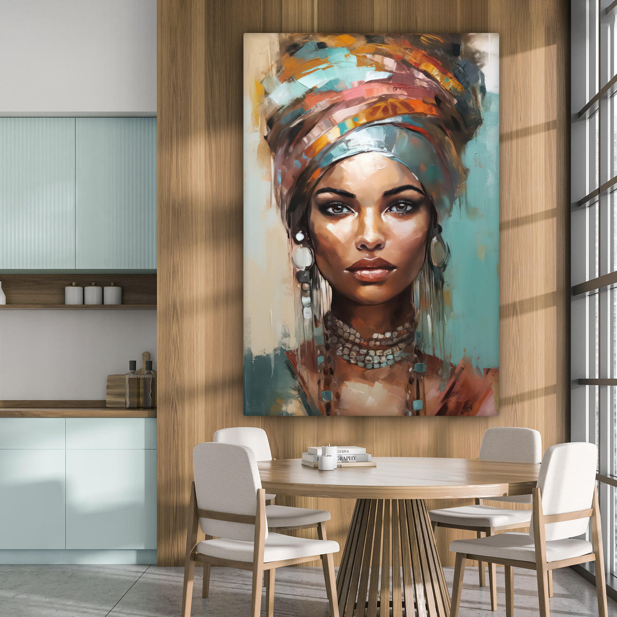 LEINWANDBILD Frau - Kunst - Schmuck - Porträt Deko Groß 90x140 cm - Blaugrau, Textil (90/140cm) - MuchoWow