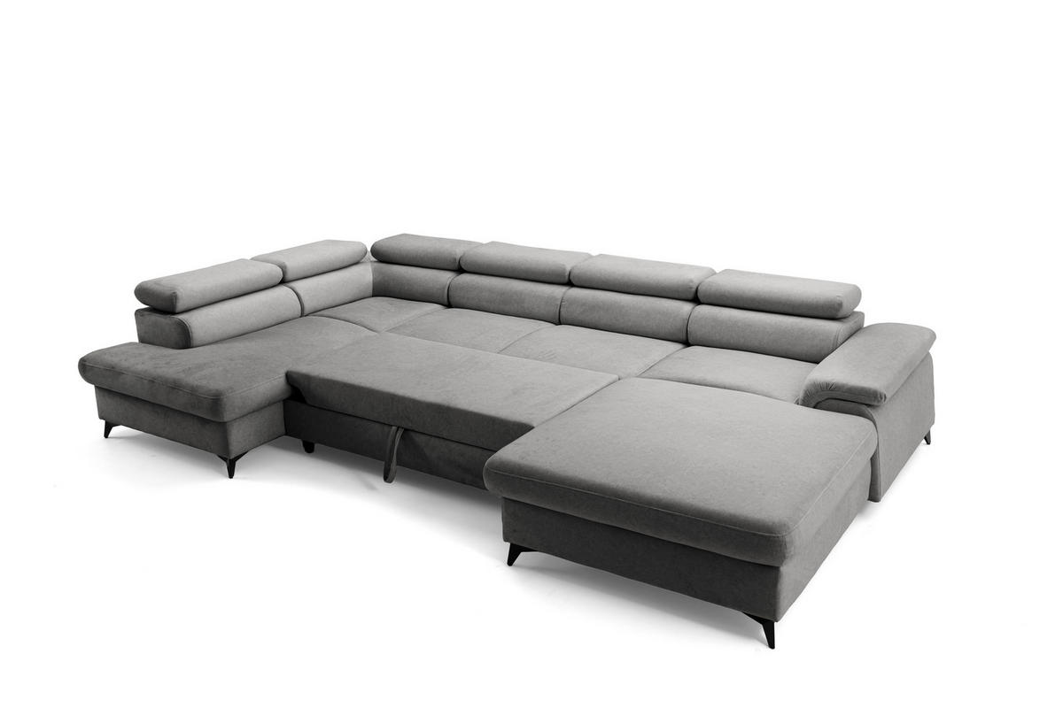 ECKSOFA U-Form PLAZA U Rechts mit Schlaffunktion 125x256 Velours Grau - Schwarz/Grau, Holz/Kunststoff (210/95/350cm) - Muffo