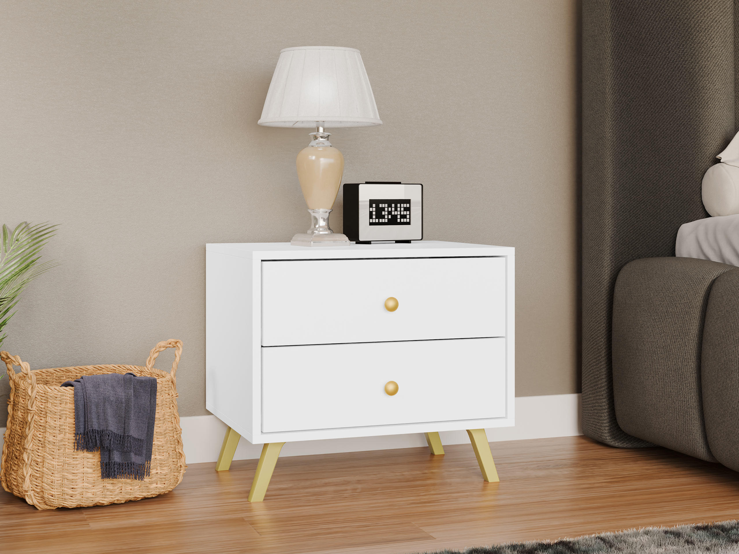 Thumbnail - Mirjan24 Nachttisch, Weiß, Metall, 2 Schubladen, 54x48x41 cm, Schlafzimmer, Nachttische