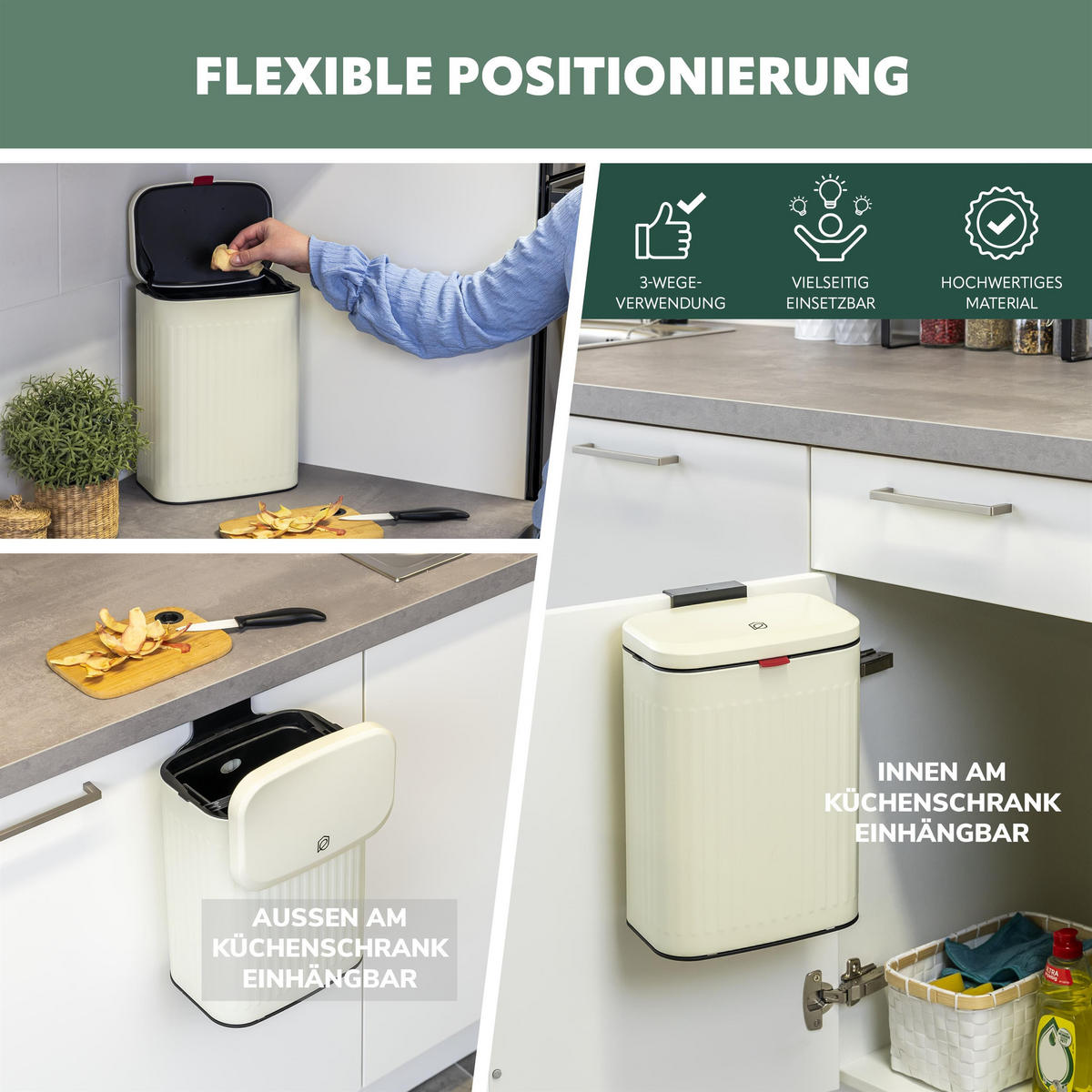 ABFALLEIMER 6 Liter, beige - Creme, Metall (22.5/31/16.5cm) - eluno