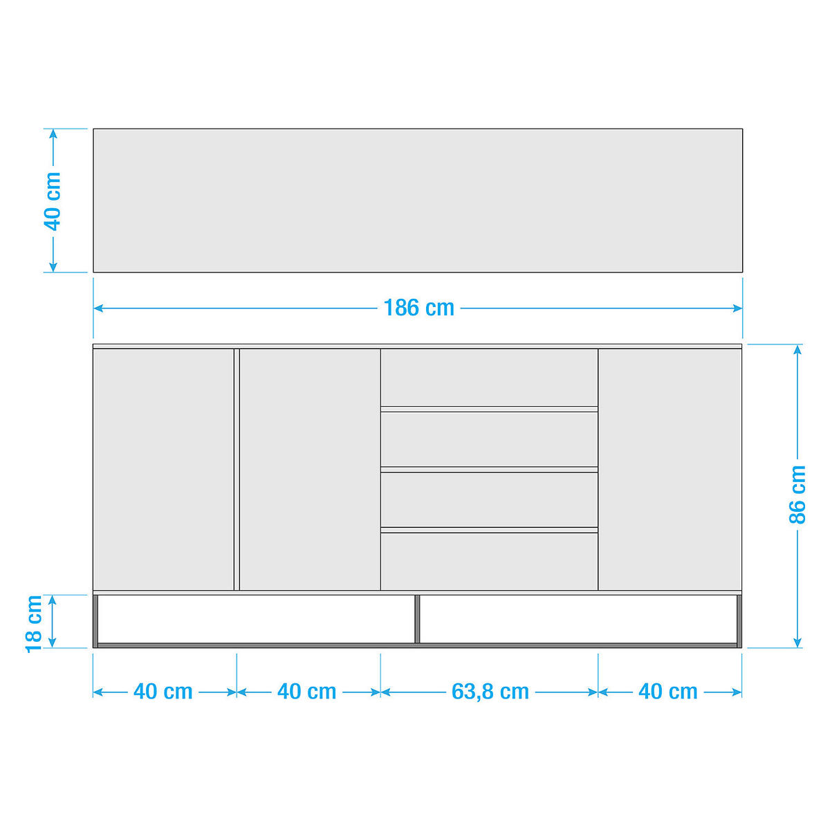 SIDEBOARD - Schwarz/Weiß, Holzwerkstoff (186/86/40cm) - home24