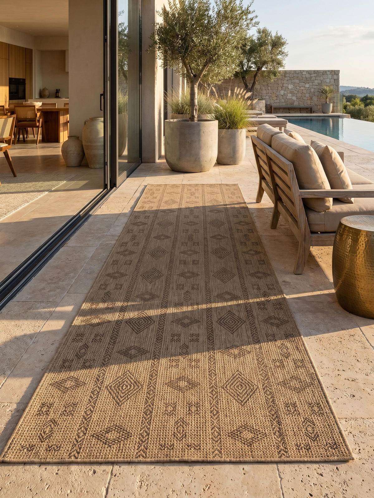 TEPPICH Outdoor Vintage Wetterfest Waschbar Balkon Terrasse OEKO-TEX Schwarz 80x150 cm – KASBERG - Beige, Textil (150/80cm) - KADIMA DESIGN