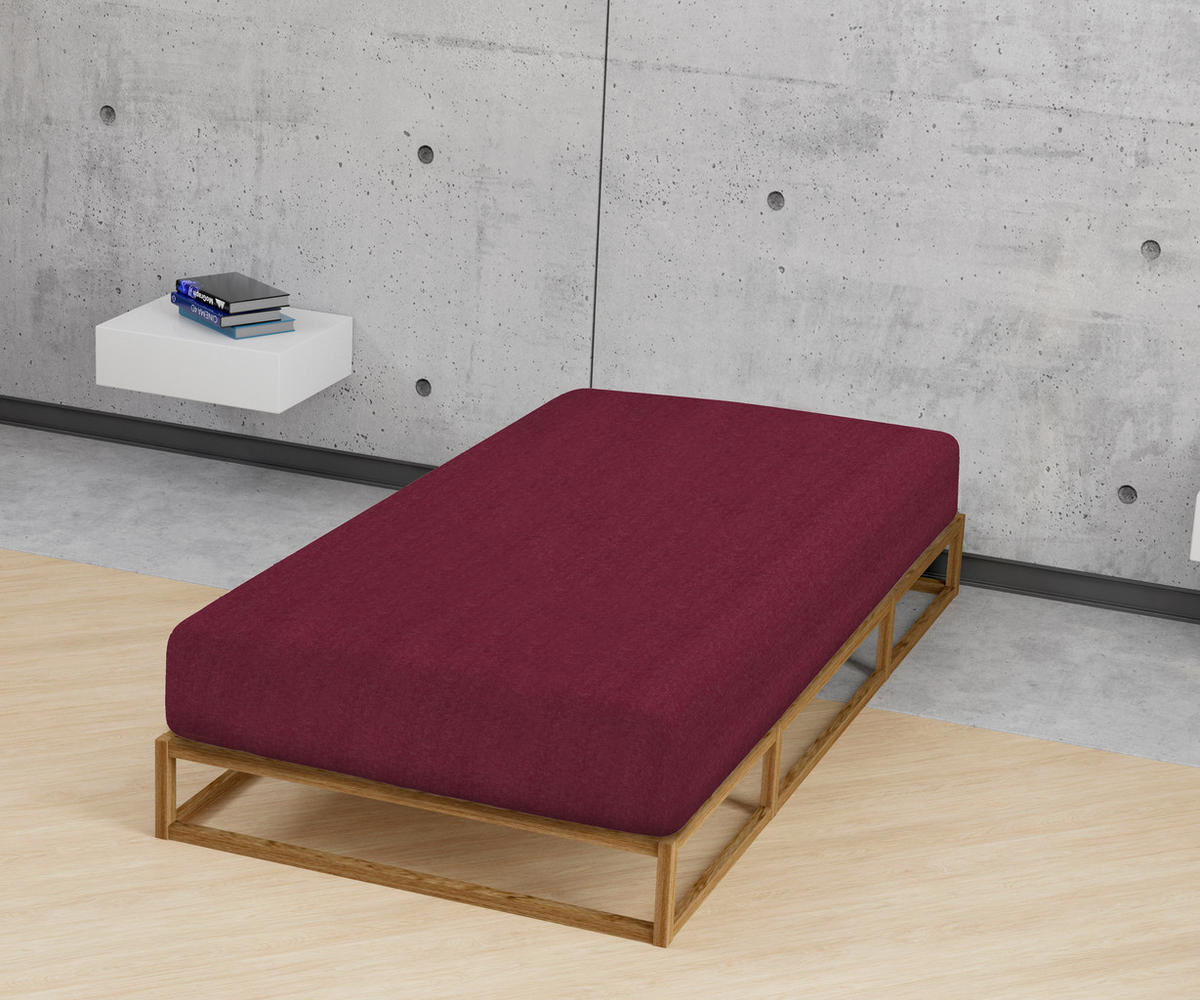 SPANNBETTTUCH Biber Melange UNI burgund, 90x190 cm - 100x200 cm - Bordeaux, Textil (100/200cm) - biberna