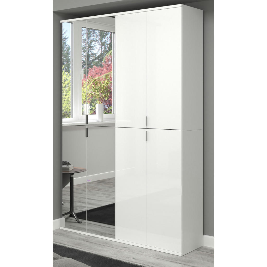 Thumbnail - Inn.Furn Garderobenschrank, Weiß, Weiß Hochglanz, Metall, Nachbildung, Uni, 14 Fächer, Rechteckig, 122x193x34 cm, FSC Mi...
