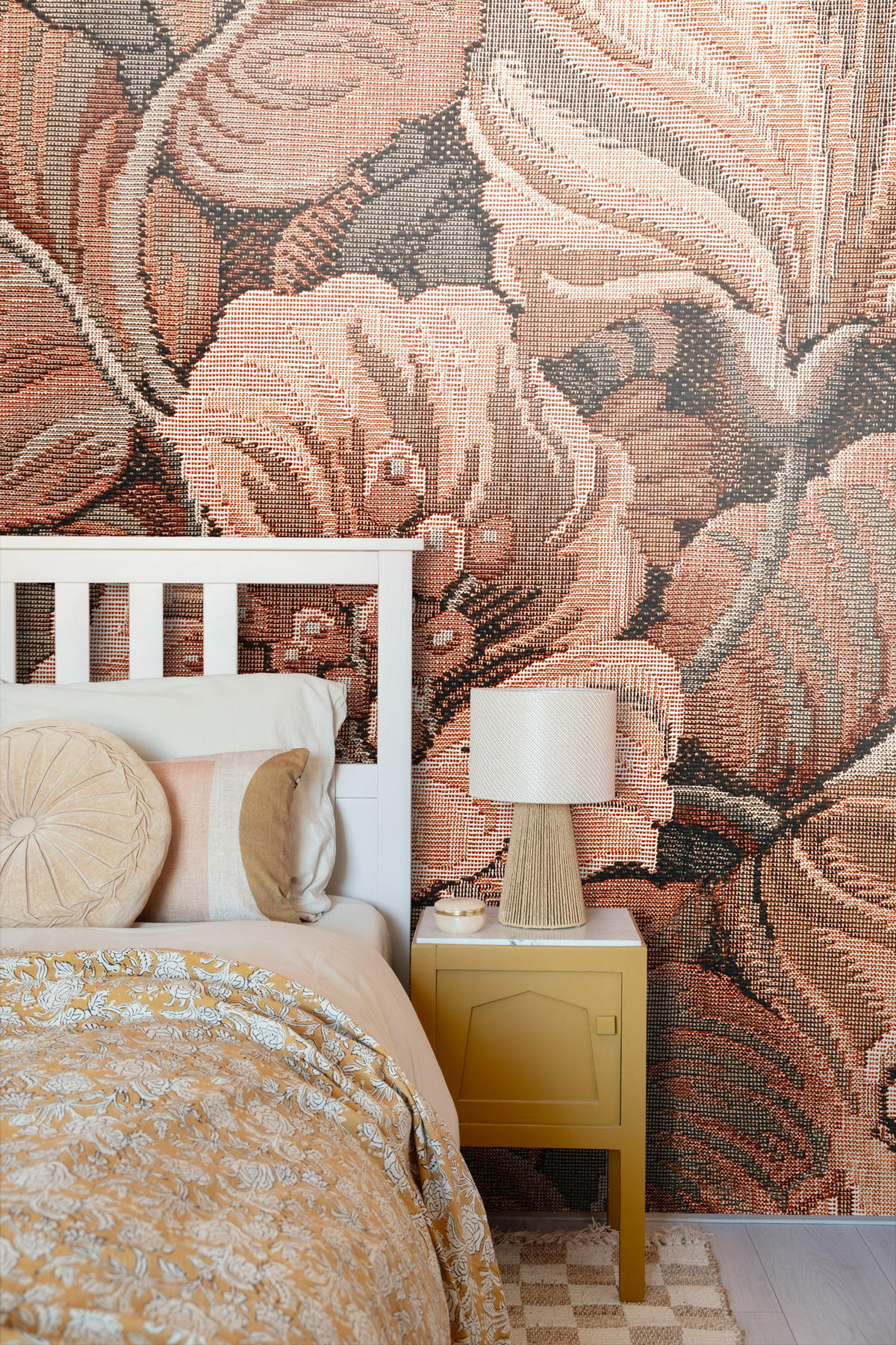 FOTOTAPETE gesticktes Blumenmuster 186 x 279 cm - Terracotta, Papier (186/279cm) - ESTAhome