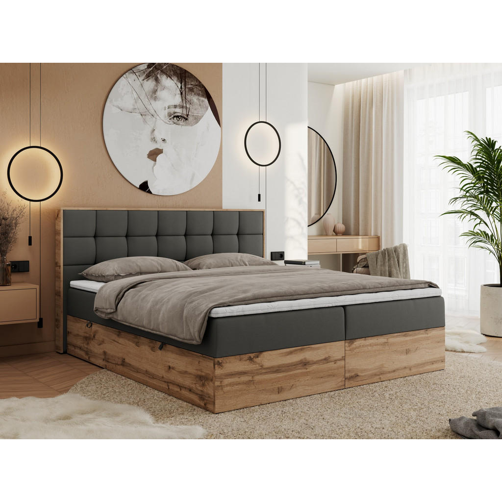 Thumbnail - MKS Boxbett, Dunkelgrau, Textil, 2-Sitzer, H3, 7-Zonen, Rechteckig, 200x200 cm, Schlafzimmer, Betten, Boxspringbetten